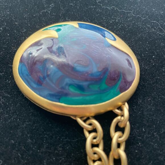 Don Lin sighed vintage gold and oval enamel swirled necklace - Picture 7 of 7